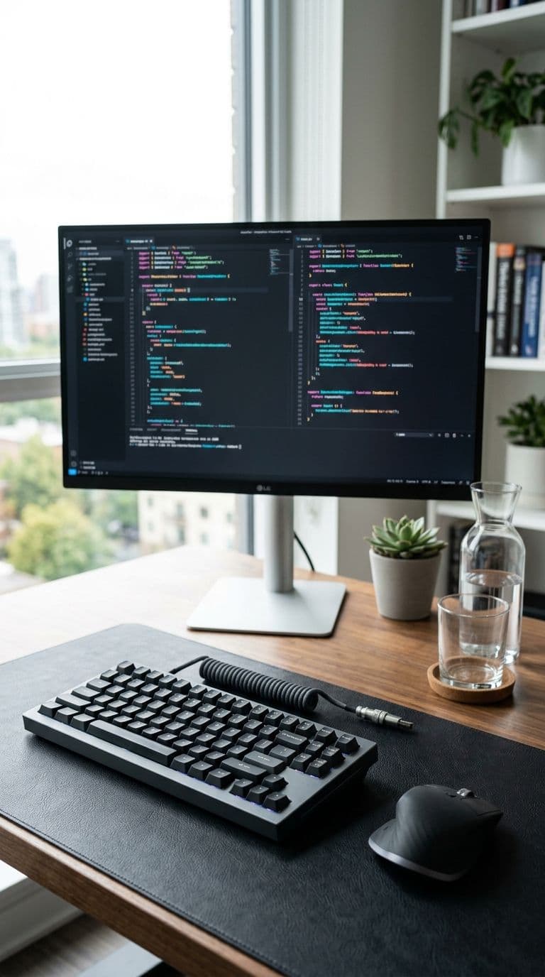 Software development workspace with code editor and tools